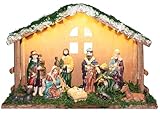 GDGZT Weihnachtskrippe Komplettset Holz mit Beleuchtung, Krippe Weihnachten mit 9...