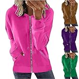 TYUNBD Damen Jacke Kapuzenjacke Loose Lässig Bequem Outdoorjacke mit Zipper Sweatshirt...