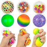 Vibbang 6 Stück Stressbälle, Regenbogen Squeeze Bälle, Antistressball, Mesh...