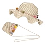 FT-SHOP Strohhut und Kleine Tasche Set Mädchen Kinder Sommer Sonnenhut mit...