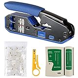 JUFUM Netzwerkkabeltester, RJ45, Crimpwerkzeug-Set, CAT5, CAT5E, CAT6, Crimpwerkzeug-Set,...