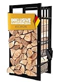 Eklavia Kaminholzregal mit Kaminbesteck 80x40x25 cm – Brennholzregal Holzkorb...