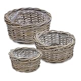 Pflanzschale aus Rattan im 3er Set - 30/26 / 21 cm - Blumentopf mit Folie ausgekleidet -...