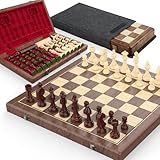 Premium 38 cm Walnuss Magnetisches Schach- und Dame-Set – 2-in-1 Faltbares...