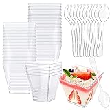 Dessertbecher,50 Stück Desserttassen mit 50 Stück Löffel,2oz/60ML DIY Plastik...