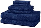 Amazon Basics 6-Piece Fade-Resistant Cotton Bath Towel Set - Navy Blue
