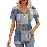 Funktionsshirt Damen Kurzarm V Ausschnitt Mit Knöpfen Print Gestreiftes Tshirt Damen...