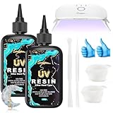 UV Resin Set mit UV Lampe, 200g UV Harz kristallklares UV epoxidharz für DIY Kunst,...