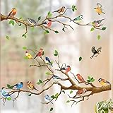 WandSticker4U®- XXL Fensterbilder Frühling VOGEL-TREFFEN selbstklebend (140x60 cm) I...