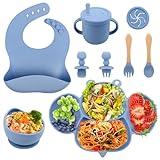 Silikon Baby Geschirrset,Rutschfest Kindergeschirr Set mit Saugnapf,8-Teiliges...