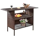 COSTWAY Polyrattan Gartenbar mit 2 Ablageflächen und Weinschienen, Rattan...