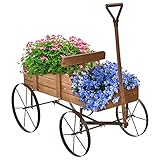 GOPLUS Pflanzschubkarre, Pflanzwagen mit Rollen & Handgriff, Blumenwagen Holz,...