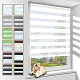 Doppelrollo Klemmfix 40x120cm(BxH) Weiß Sichtschutz,Rollos für Fenster Tür ohne Bohren...