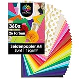 OfficeTree 360 x Seidenpapier A4 in 26 Farben - Seidenpapier Bunt zum Basteln 16...