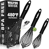 Walfos® Schneebesen Set,Rührbesen 3 Stück Silikon 21cm, 23cm, 28cm,Edelstahl...