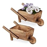Relaxdays Pflanzschubkarre 2er Set, gebranntes Holz, Gartendeko, Vintage Design, zum...