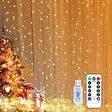 Yizhet Lichtervorhang 3x3m LED Lichterketten Vorhang LED Lichterkettenvorhang mit 8 Modi,...