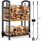 Meoligr Kaminholzregal Innen mit 4 Kaminwerkzeug Brennholzregal 72x43x30cm...
