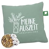Herbalind Kräuterkissen Meine Auszeit Lindgrün 20x20 cm - Erkältungskissen mit Füllung...