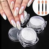 Chrome Nail Powder, Chrome Puder Nägel, 3 Schachteln Weiße Perle Chrom Nagelpuder -...