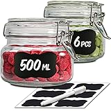 Praknu 6 Einmachgläser mit Bügelverschluss 500ml - Mit Etiketten, Stift und...