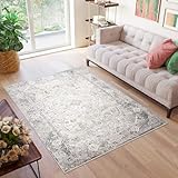 TAPISO Valley Teppich Kurzflor Vintage Creme Weiß Grau Dunkelgrau Rahmen Design Used...