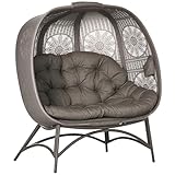 Outsunny 2-Sitzer Gartenstuhl, Korb-Stuhl mit Faltbarem Korb, Papasansessel mit...