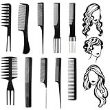 10 Stücke HaarKamm Set, Hair Styling Kämme-Friseur-Hairdressing Stylists Barbers Schwarz...