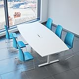 Weber Büro Easy Konferenztisch Bootsform 240x120 cm Weiß mit Elektrifizierung...