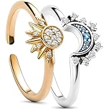 LIURFLNC 2 Stück Freundschaftsringe, Ring Set, Verstellbar Offene Sonne Mond...