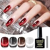 YSUVIN UV Nagellack Cat Eye, 4 Farben Rot Schwarz Braun Weiß Gel Nagellack...