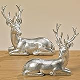 BOLTZE Hirsch Tobin liegend H 15 cm Kunstharz Silber Stückpreis