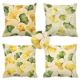 Kissenbezug 40x40 Grün Outdoor Kissen Wetterfest Frühling Kissenbezüge Ocker Dekokissen...