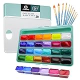 Artecho Gouache Farben Set 24 x 30 ml mit 10 Pinseln und Farben Palette, Farben für...