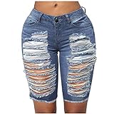 Eauptffy Damen Jeans Bermudas Shorts Kurze Hose Destroyed Slim Fit Stretch Hotpants Sommer...