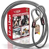 VIGO SPORTS® Panzer Stahlseil mit Ösen [3m] I 10mm starkes Kabelschloss zum Schutz...