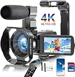 Videokamera 4K 60FPS WiFi Camcorder HD 48MP Webcam IR Nachtsicht Vlogging Kamera...