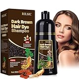 500ML Haarfarbe Dunkelbraun,Natürliche Dunkelbraun Haarfärbeshampoo,Hair Dye Shampoo 3...