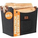 BLACK OAK Montana XL 60L Filzkorb & Holzkorb für Kaminholz - Leder Applikation +...