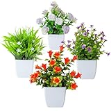 VAIGU:OA Künstliche Pflanzen mit Topf - 4 Stück Künstliche Blumen Klein, Kunstblumen im...