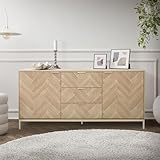 ML-Design Sideboard 160x75,5x40 cm, Eiche Optik mit Fischgrätenmuster, Metallgestell...