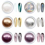 GZMAYUEN Chrom Nagelpulver Nagel Puder Set Weiß Pearly Nagelpulver 6 Farbe Nail Art...