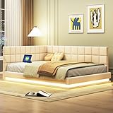 FEZTOY Polsterbett 140x200 mit LED und USB-Anschluss, Bettgestell mit...