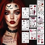 Halloween Tattoos, 10 Blatt Kinder Erwachsene Gesichtstattoo, Horror Kostüm Herren...