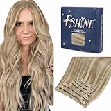 Fshine Clip in Extensions Echthaar Platinblond und Vanilleblond Doppelt Tressen 120g Haar...