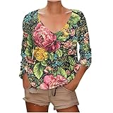 NSICBMNO Langärmeliges Oberteil für Damen, übergroß, V-Ausschnitt, Boho-Blumenblusen,...