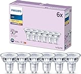 Philips LED Classic GU10 Lampen 6-er Pack (50 W), Reflektor LED Spots mit warmweißem...