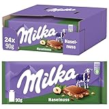 Milka Alpenmilch-Schokoladentafel mit Haselnussstückchen, 24 x 90g