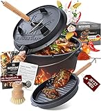 GUSSKÖNIG Dutch Oven Set [9L] - Eingebrannter Feuertopf mit innovativem 2in1 Deckelheber,...