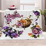 Kuscheldecke Flauschig Lila Gelbe Blüten, 3D Pflanze Anlage Decke 70 x 100 cm Warme...
